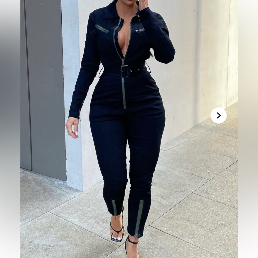Fashion Nova Black Belted Jumpsuit